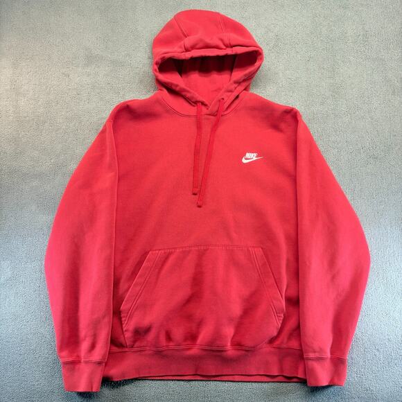 Nike Hoodie Men's Large Red Fleece Pullover University Drawstring Pockets Sports - Picture 1 of 8